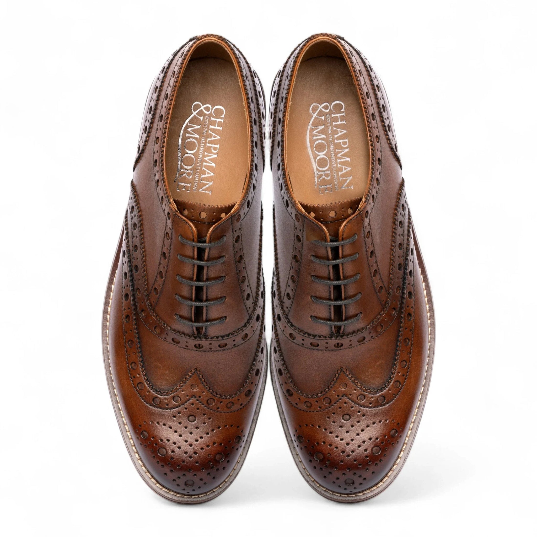Moški rjavi usnjeni oxfordski čevlji Wingtip brogue