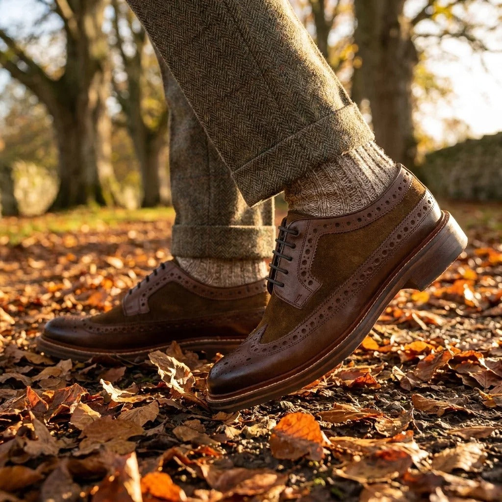 Moški rjavi semiš usnjeni brogues čevlji
