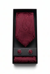 Darilni set za moške bordo kravate s paisley vzorcem