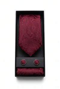 Darilni set za moške bordo kravate s paisley vzorcem