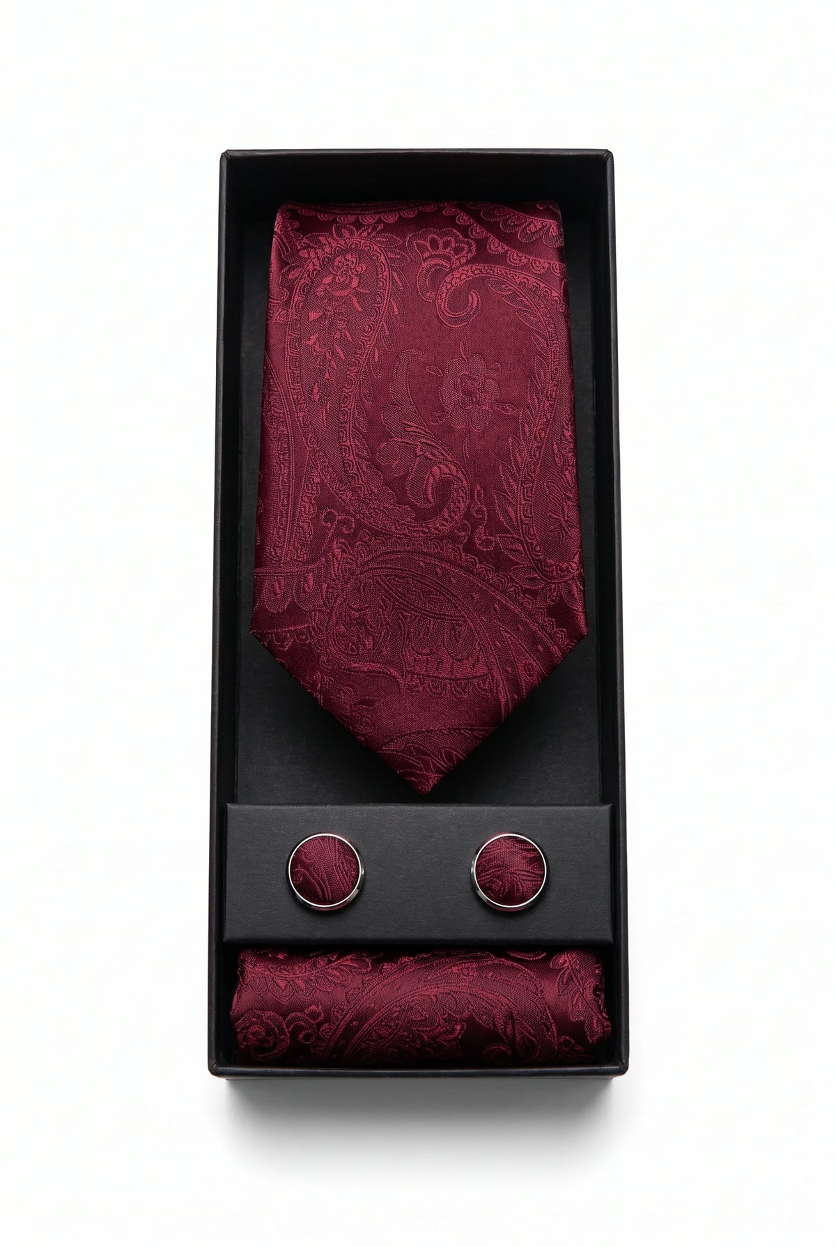 Darilni set za moške bordo kravate s paisley vzorcem