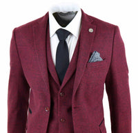 Moška bordo vinsko tvidasta tridelna obleka - STZ17
