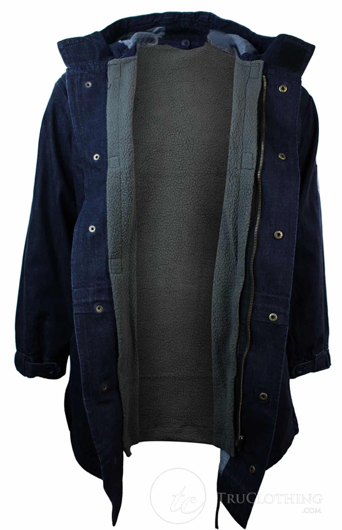 Moški jeans plašč s kapuco, jeans jakna s flis podlogo, 3/4 jopič