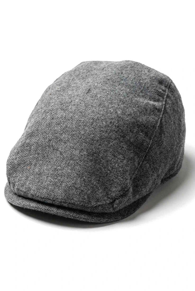 Moška ploska kapa Baker Boy 8 Panel Grandad Tweed Herringbone Grey Vintage
