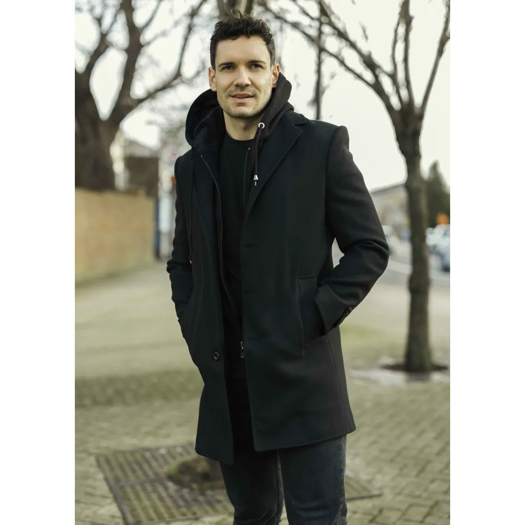 Moški klasični plašč s kapuco iz mešanice volne