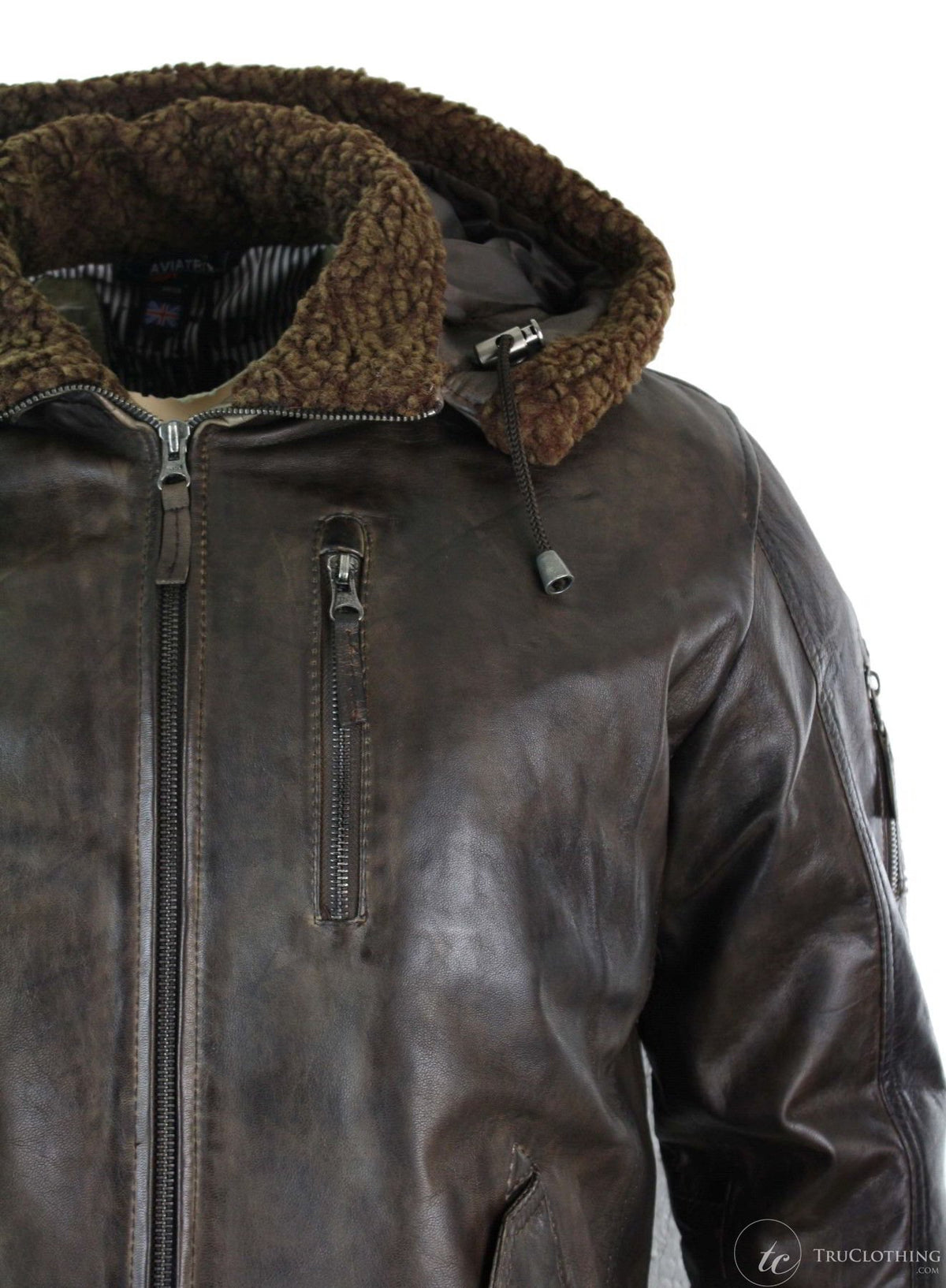 Moška jakna bomber iz pravega usnja s kapuco, leteča, vintage rjava, retro rjava