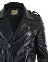 Moška motoristična jakna iz pravega usnja s prekrižano zadrgo, vintage retro, črna, urbana, slim fit - XXXL - črna