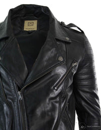 Moška motoristična jakna iz pravega usnja s prekrižano zadrgo, vintage retro, črna, urbana, slim fit - XXXL - črna