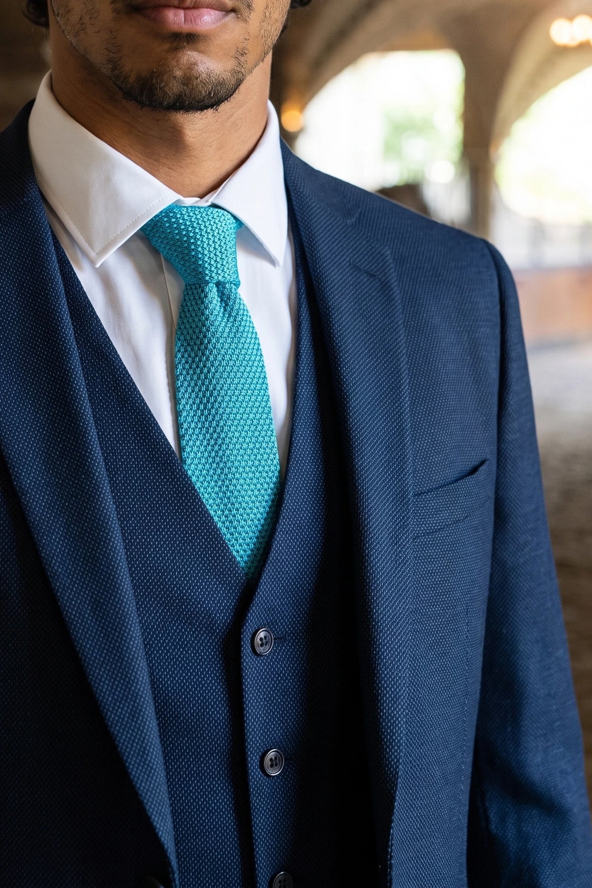 Moška svetlo modra pletena kravata