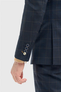 Moški mornarsko moder karo krojeni blazer