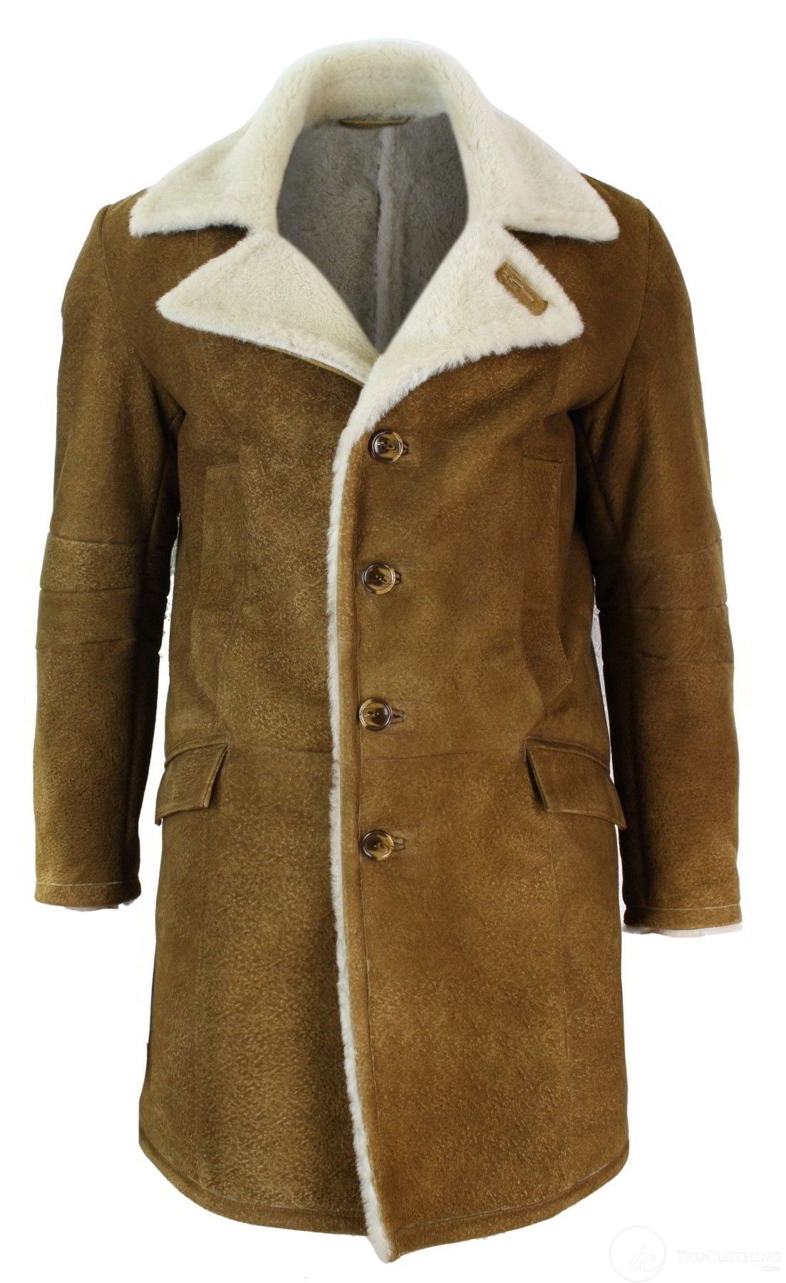 Moški 3/4 plašč iz ovčje kože Sherling, rjave barve, vintage retro, zimski, topel