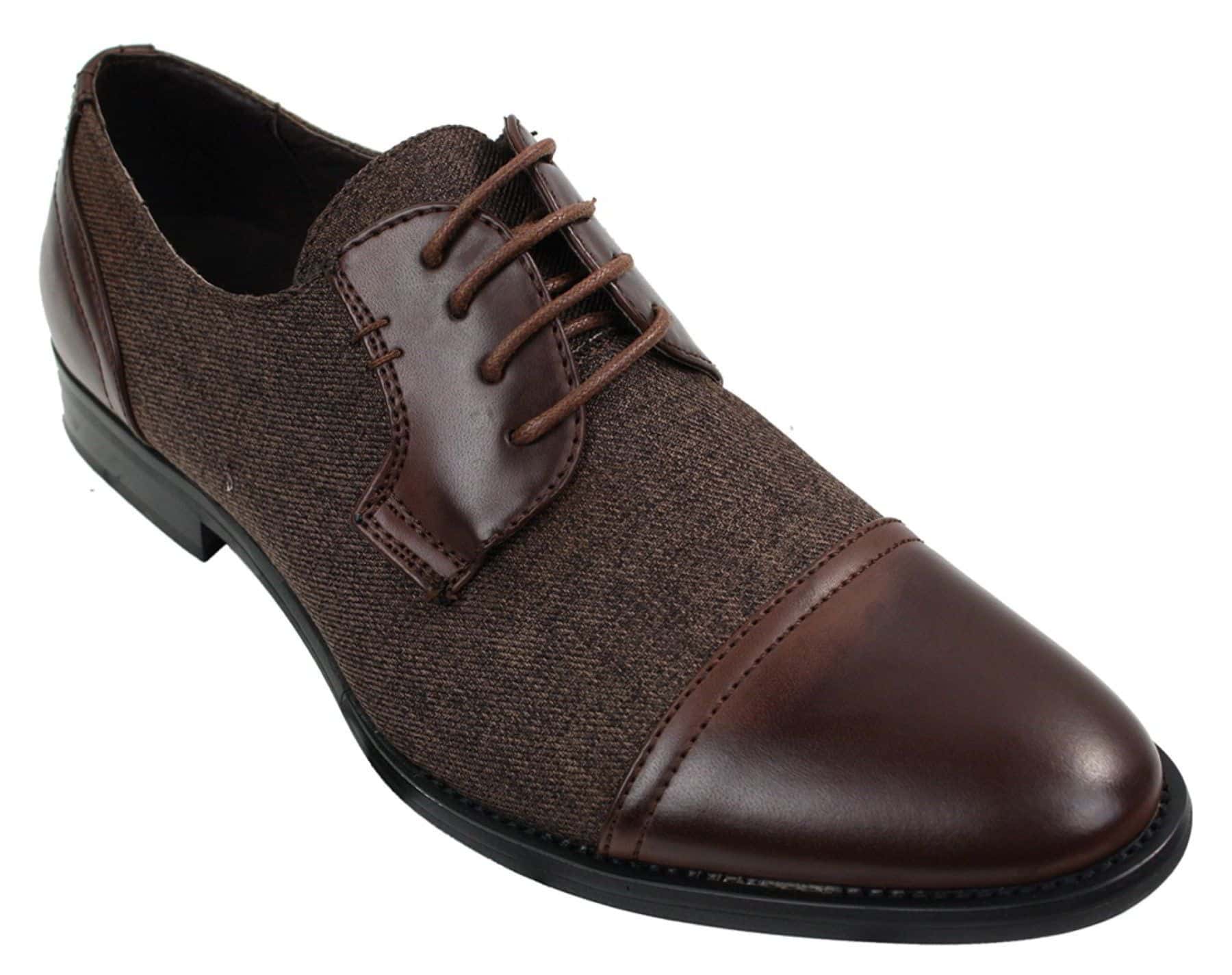 Moški elegantni casual čevlji z vezalkami iz tvida in usnja, vintage retro