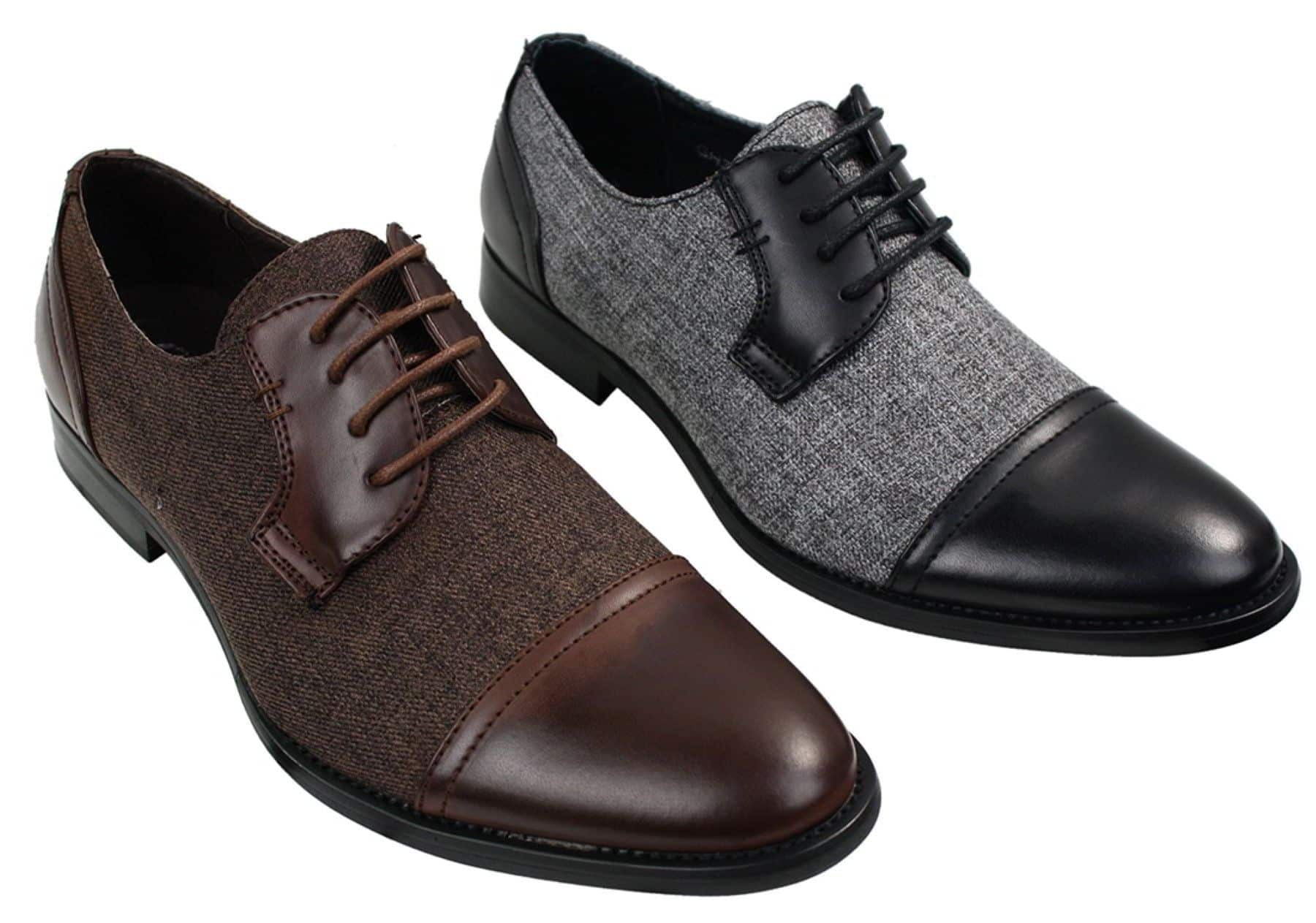 Moški elegantni casual čevlji z vezalkami iz tvida in usnja, vintage retro