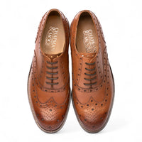 Moški rjavi usnjeni oxfordski čevlji Wingtip brogue v rjavi barvi