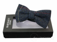 Moški tvid teksturirani metuljčki Marc Darcy z vzorcem ribje kosti, vintage retro, Eton, mornarsko modri