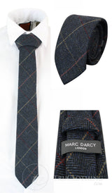 Moške tvidaste kravate Marc Darcy z vzorcem ribje kosti, klasične vintage retro, Eton, temno modre