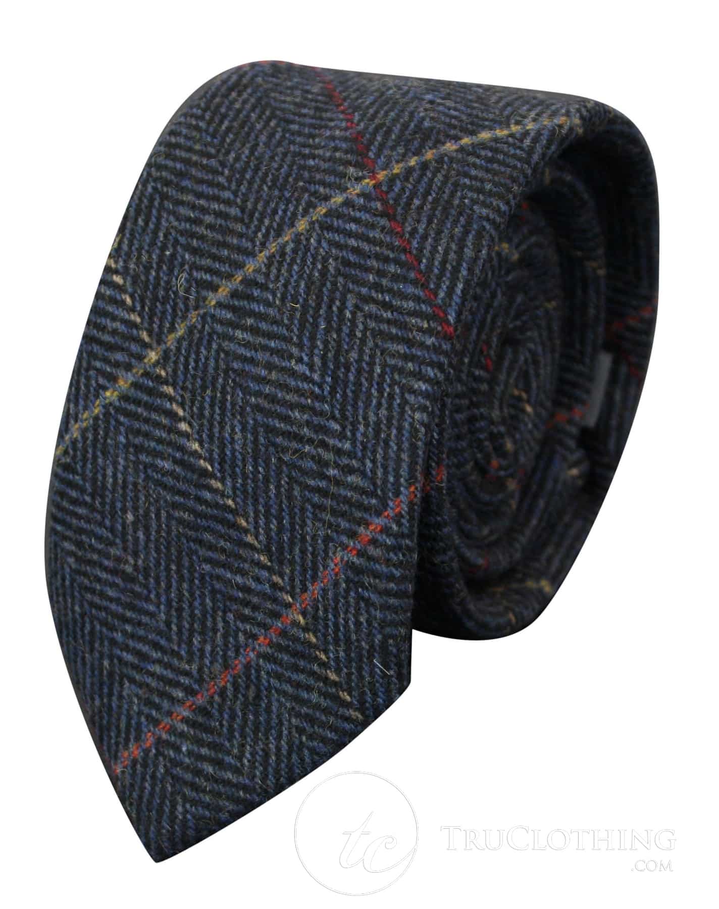 Moške tvidaste kravate Marc Darcy z vzorcem ribje kosti, klasične vintage retro, Eton, temno modre