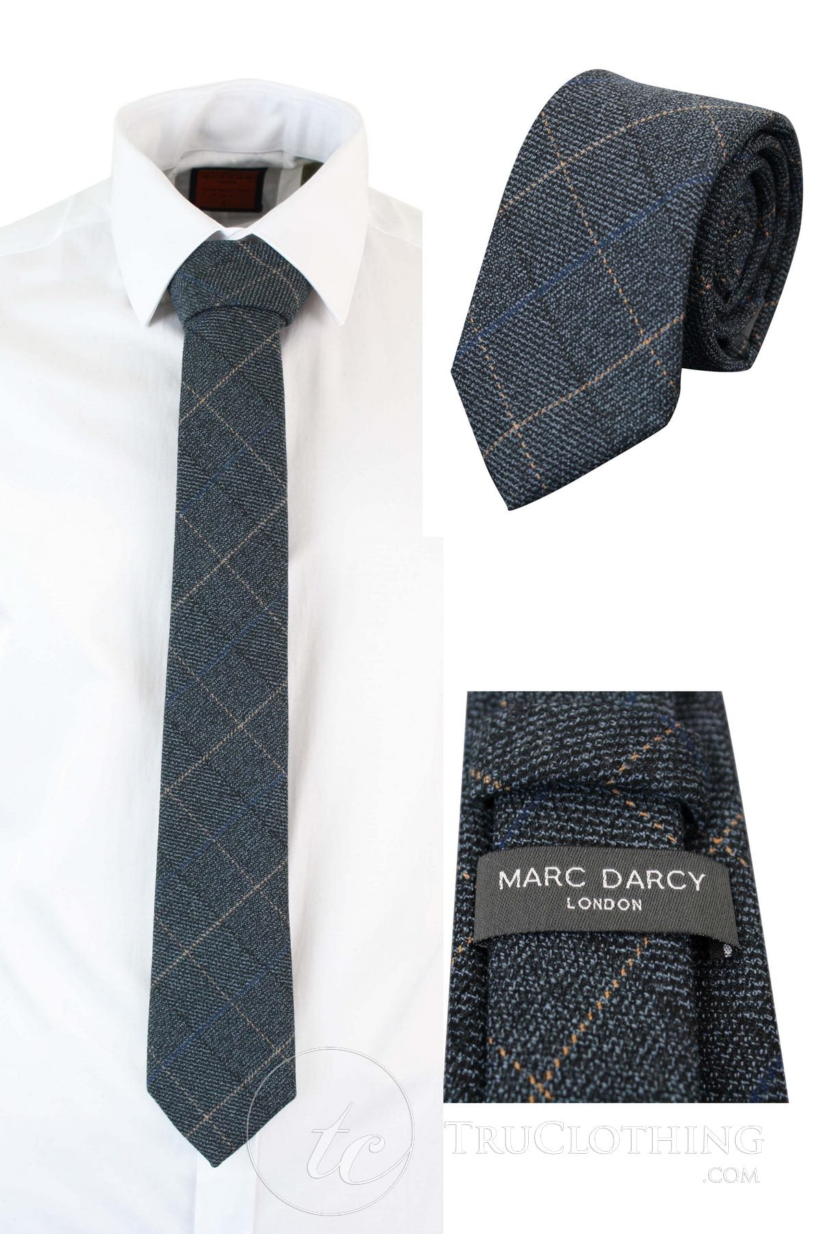 Moške tvidaste kravate Marc Darcy z vzorcem ribje kosti, klasične vintage retro, modre, Scott