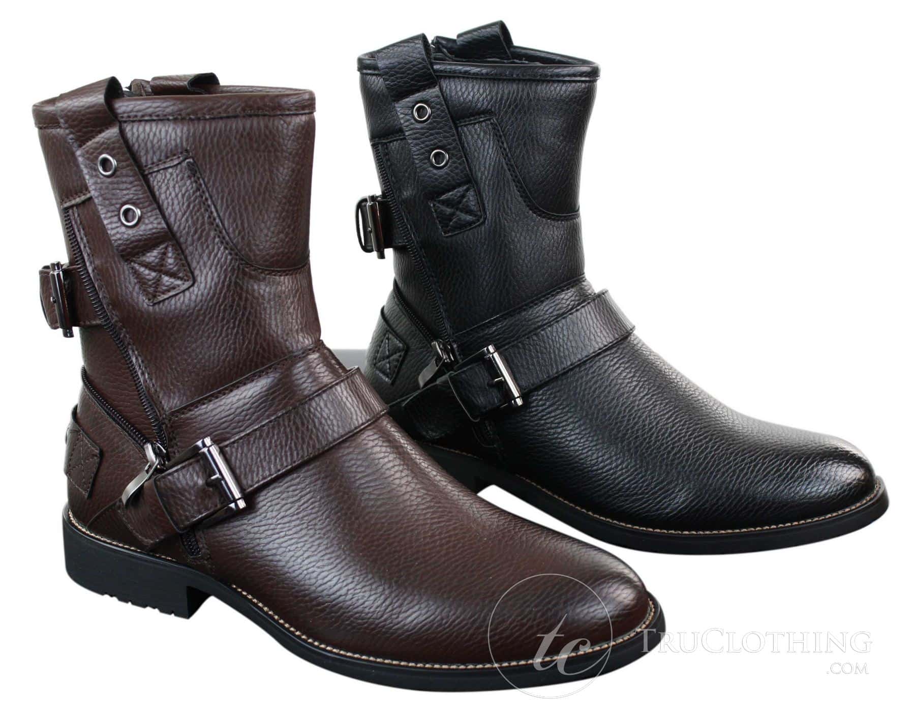 Moški gležnjarji z zadrgo, punk rock, goth, emo, rjavi in črni usnjeni z zaponko