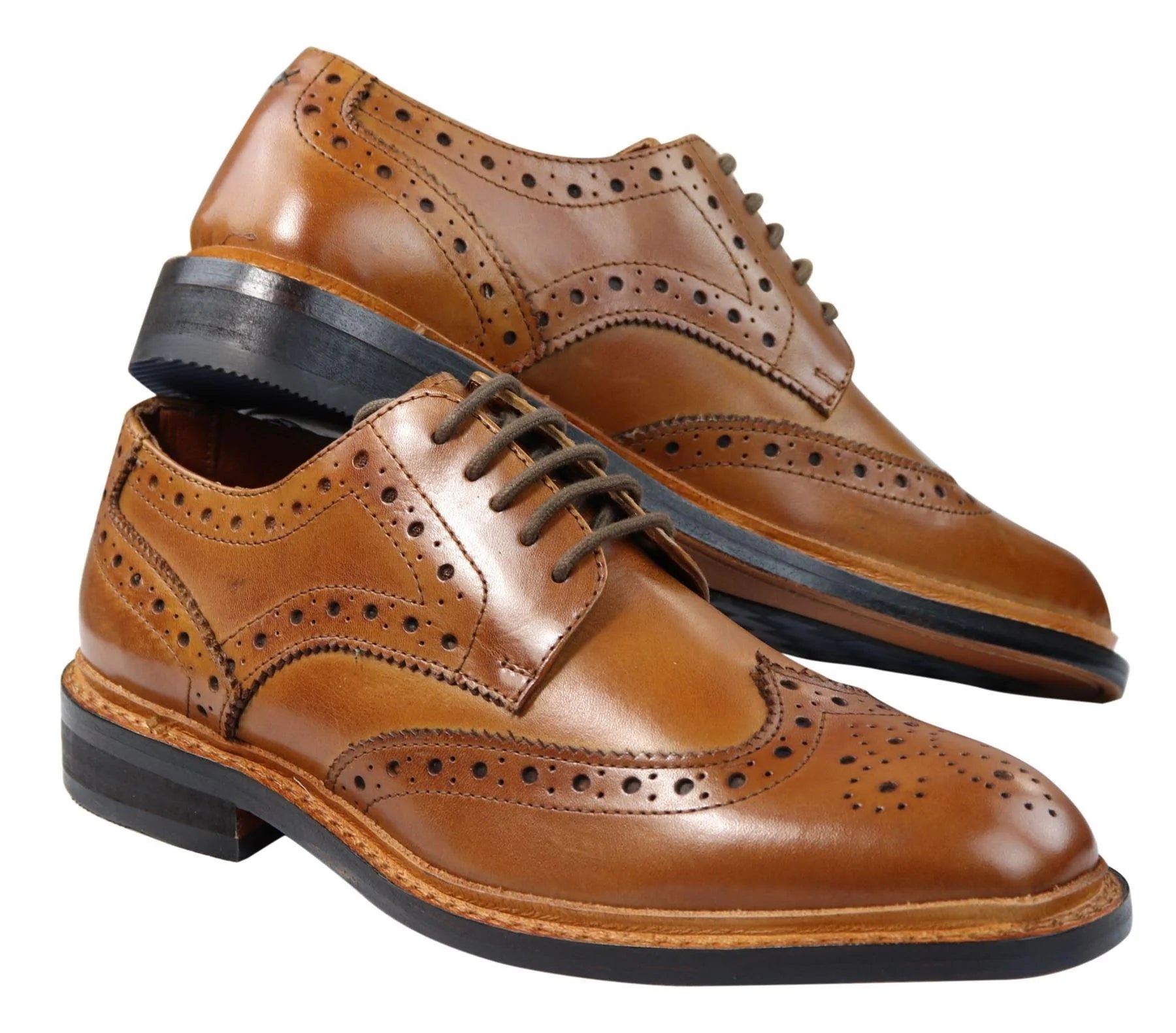 Moški čevlji Oxford Brogue z vezalkami, usnjeni Goodyear Welted, rjavi, bordo