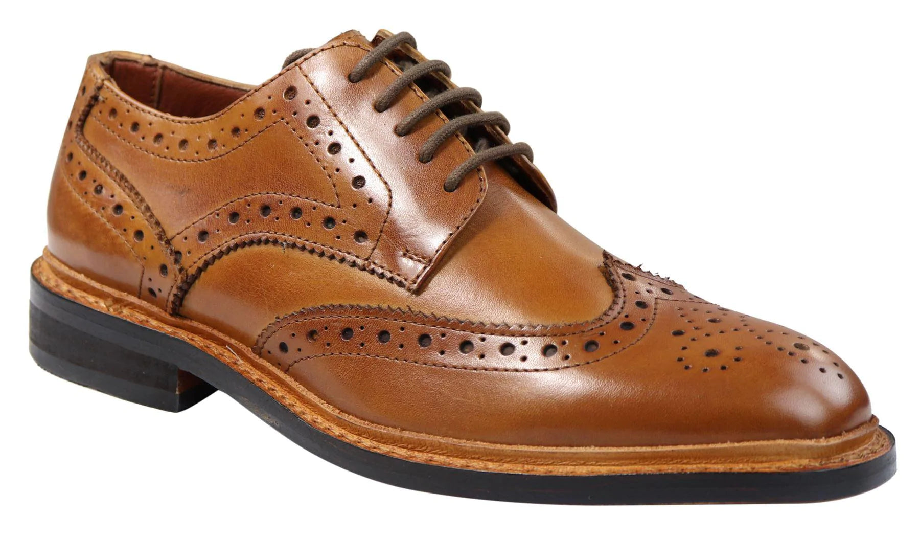 Moški čevlji Oxford Brogue z vezalkami, usnjeni Goodyear Welted, rjavi, bordo