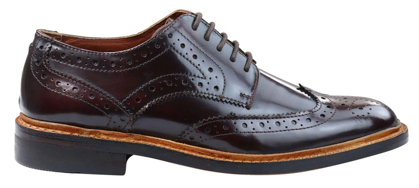 Moški čevlji Oxford Brogue z vezalkami, usnjeni Goodyear Welted, rjavi, bordo