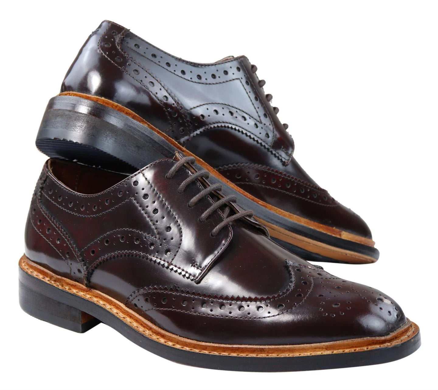 Moški čevlji Oxford Brogue z vezalkami, usnjeni Goodyear Welted, rjavi, bordo