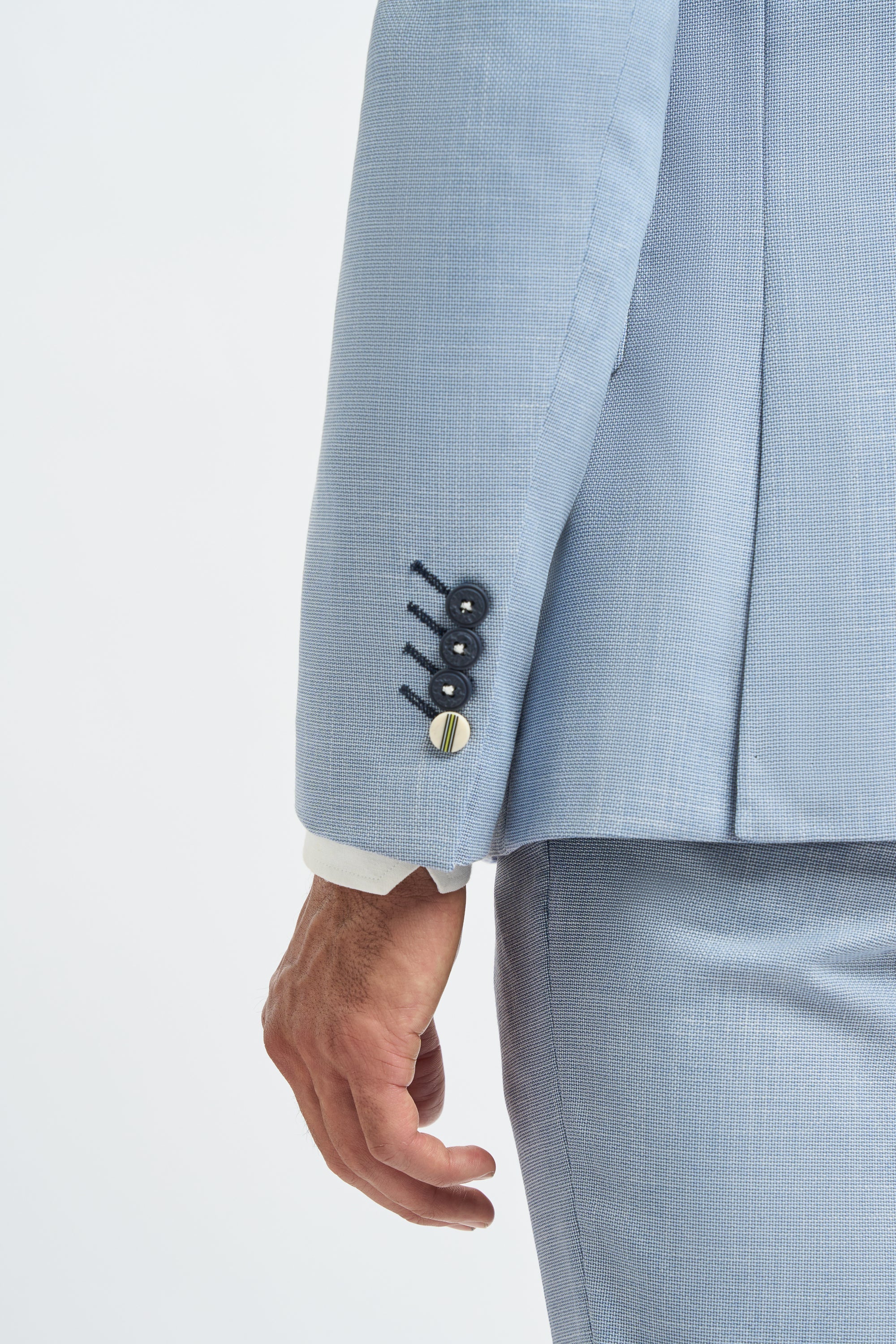 Moška 3-delna obleka svetlo modra poletna lanena obleka krojena za poroko in maturantski ples, klasična