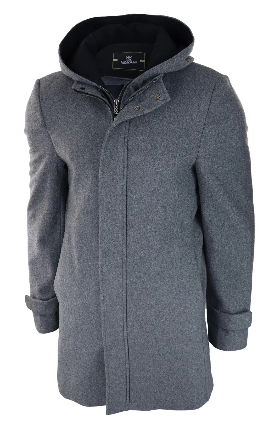 Moški 3/4 dolg plašč, siva jakna, plašč s snemljivo kapuco, elegantno-ležerno, zimsko-toplo volneno