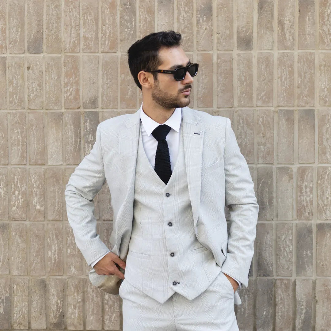 Miller - Moški siv karoiran blazer krojenega kroja
