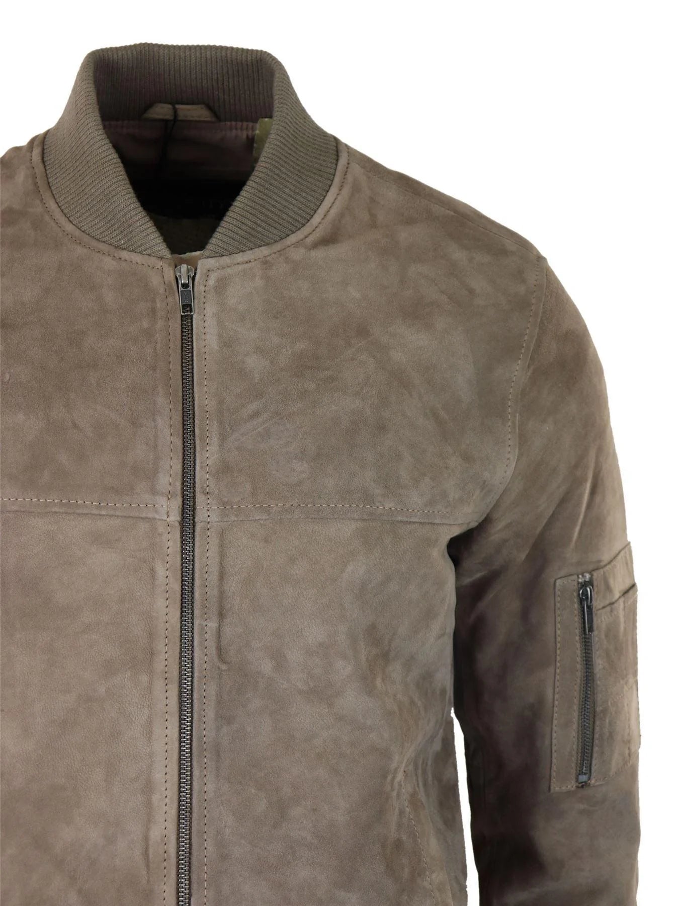 Moška bomber jakna iz pravega semiša, usnjena, priložnostna, Varsity Vintage, elegantna, bež