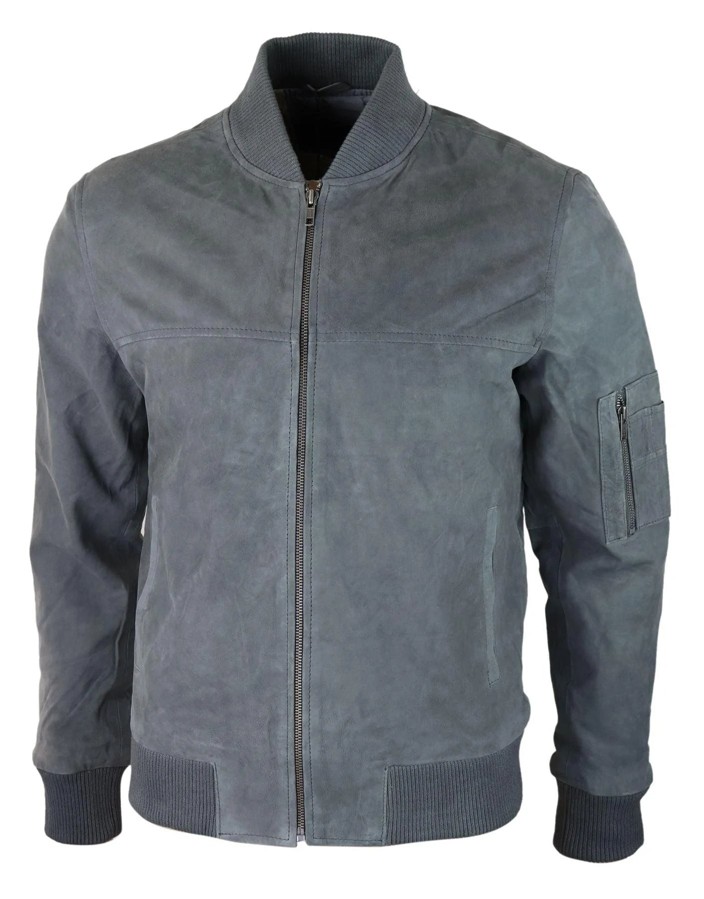 Moška bomber jakna iz pravega semiša, usnjena, priložnostna, Varsity Vintage, elegantna, siva