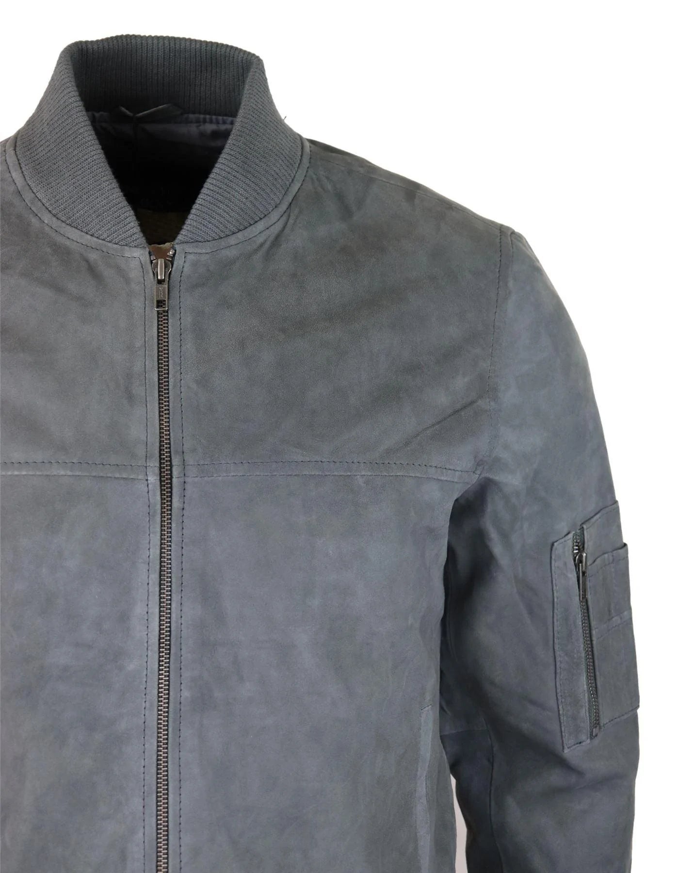 Moška bomber jakna iz pravega semiša, usnjena, priložnostna, Varsity Vintage, elegantna, siva