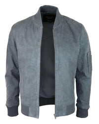 Moška bomber jakna iz pravega semiša, usnjena, priložnostna, Varsity Vintage, elegantna, siva