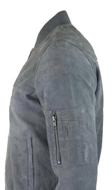 Moška bomber jakna iz pravega semiša, usnjena, priložnostna, Varsity Vintage, elegantna, siva