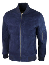 Moška bomber jakna iz pravega semiša, usnjena, priložnostna, Varsity Vintage, elegantna, mornarsko modra