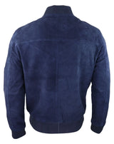 Moška bomber jakna iz pravega semiša, usnjena, priložnostna, Varsity Vintage, elegantna, mornarsko modra