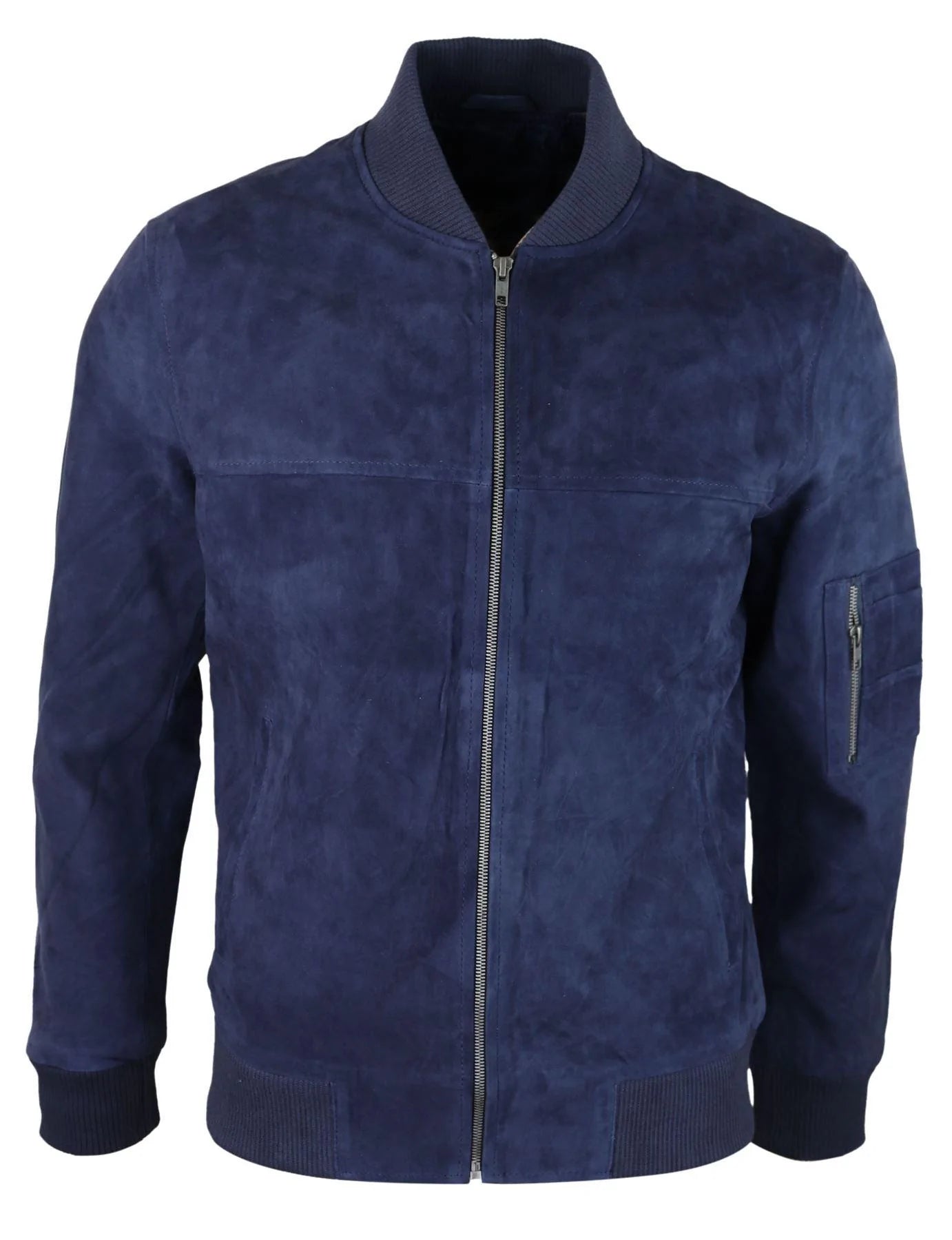 Moška bomber jakna iz pravega semiša, usnjena, priložnostna, Varsity Vintage, elegantna, mornarsko modra