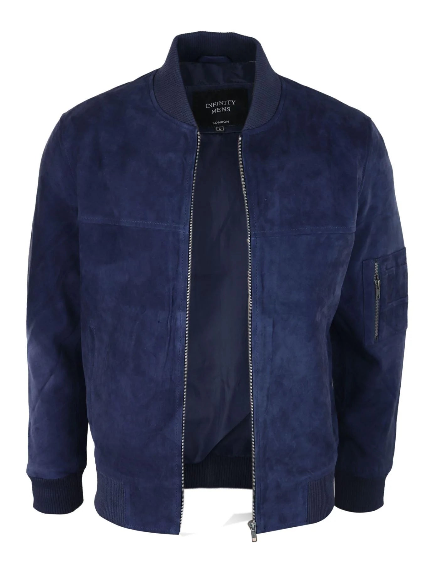 Moška bomber jakna iz pravega semiša, usnjena, priložnostna, Varsity Vintage, elegantna, mornarsko modra