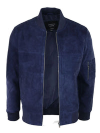 Moška bomber jakna iz pravega semiša, usnjena, priložnostna, Varsity Vintage, elegantna, mornarsko modra