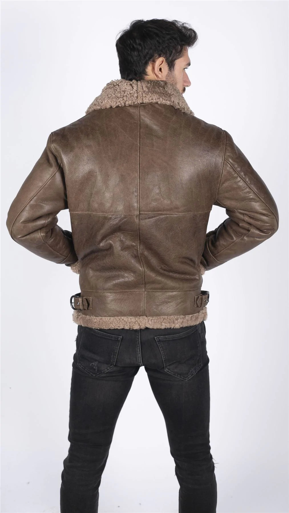 Moški usnjeni usnjeni čevlji B3 Flying Aviator Vintage rjave barve Teddy iz ovčjega krzna