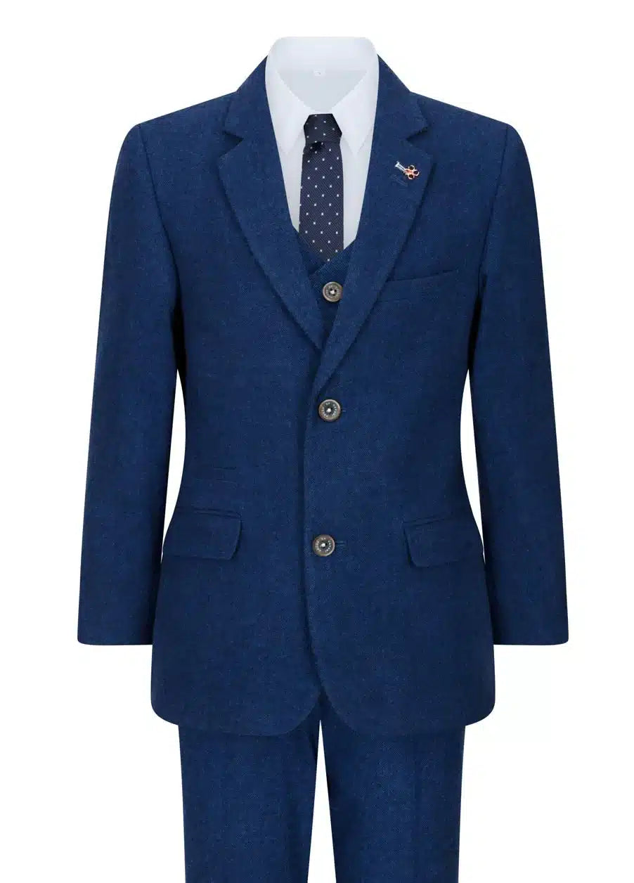 Fantovski 3-delni volneni komplet iz modrega tvida, vintage klasičen telovnik s 4 žepi iz 20. let prejšnjega stoletja