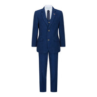 Fantovski 3-delni volneni komplet iz modrega tvida, vintage klasičen telovnik s 4 žepi iz 20. let prejšnjega stoletja