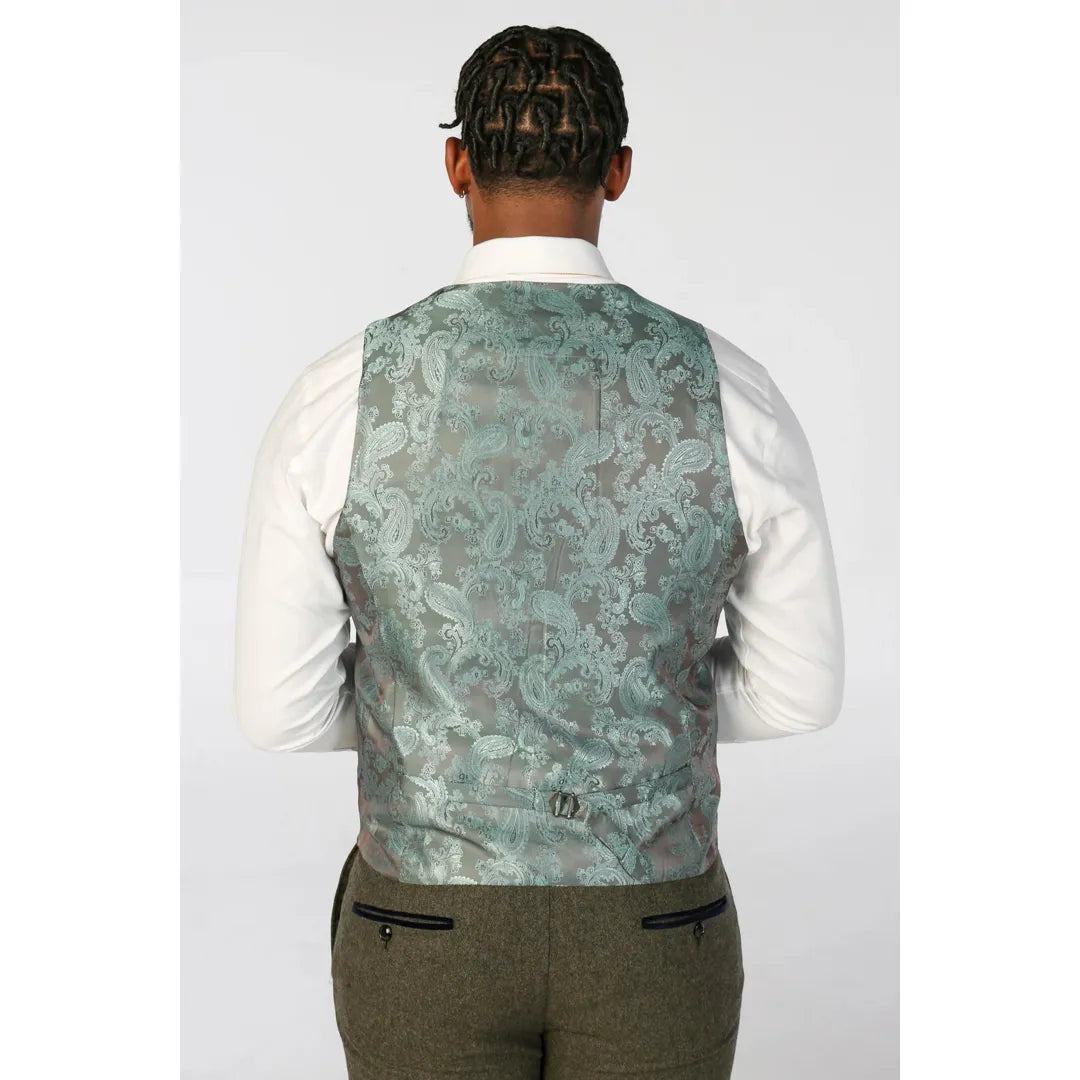 Oscar - Moška 3-delna olivno zelena obleka iz mešanice volne in tvida