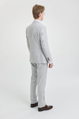 Moška siva trojna obleka iz tvida z rjavimi robovi in sivim kamnom Mark za poroke in maturantske plese