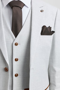 Moška siva trojna obleka iz tvida z rjavimi robovi in sivim kamnom Mark za poroke in maturantske plese