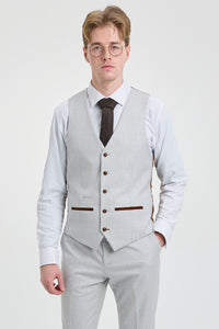 Moška siva trojna obleka iz tvida z rjavimi robovi in sivim kamnom Mark za poroke in maturantske plese