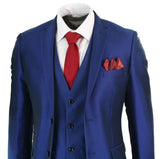 Moška 3-delna sijoča modra poročna obleka za maturantski ples, krojen kroj, elegantna formalna