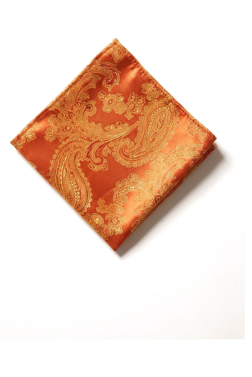 Darilni set za kravato s paisley vzorcem, oranžno barvo, žepni robček, manšetni gumbi, kravata s cvetličnim vzorcem in satenom