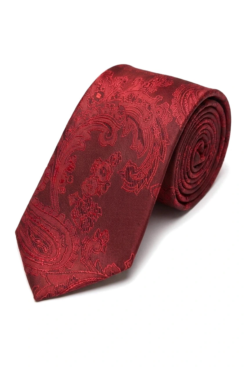 Darilni set za rdečo kravato s paisley vzorcem, žepni robček, manšetni gumbi, kravata s cvetličnim vzorcem in satenom